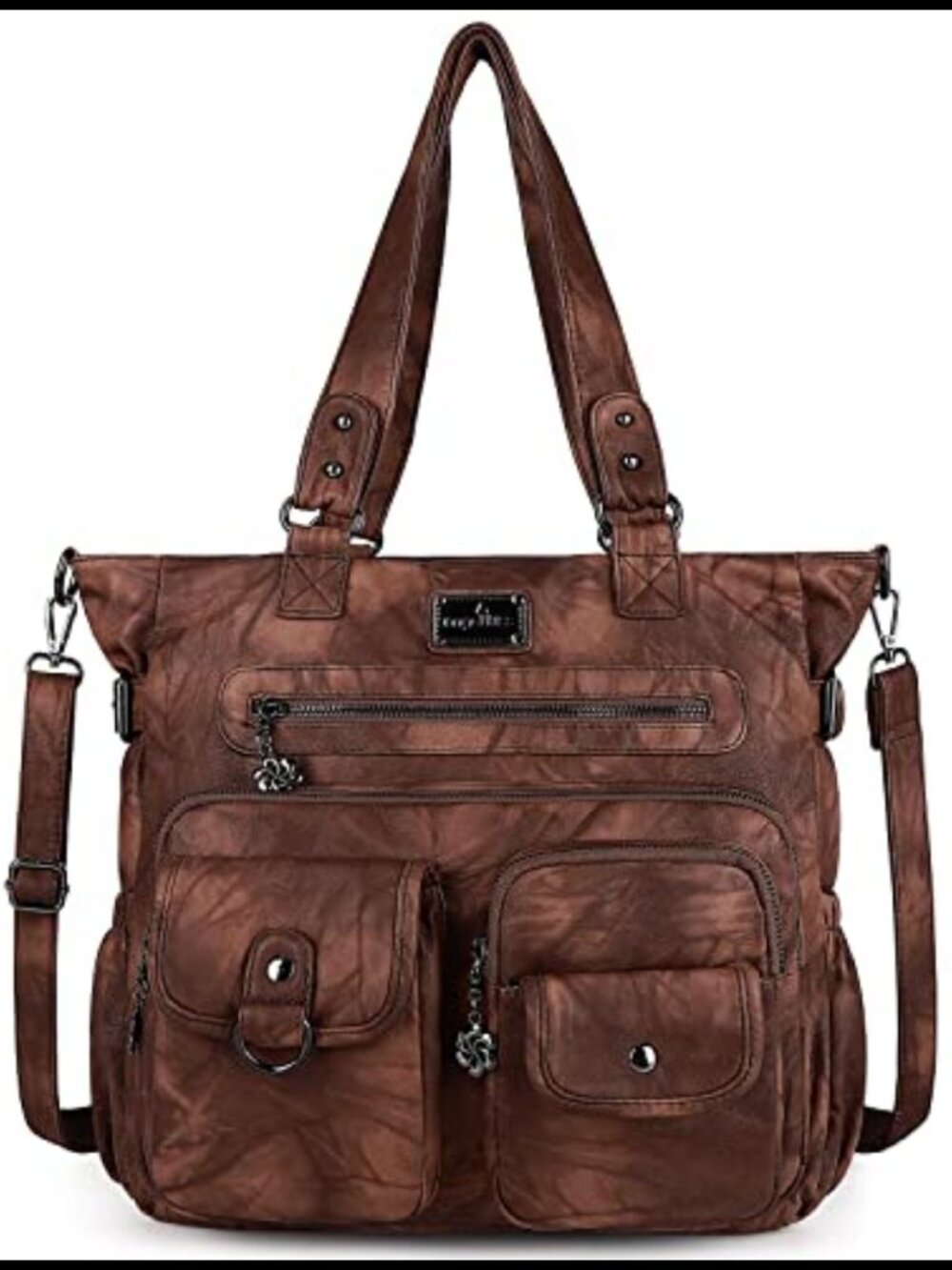PU Leather Satchel Handbag Large Tote Shoulder Bag with Pockets